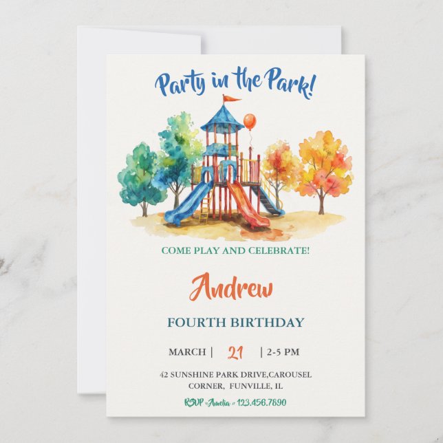 Watercolor Playground Park Adventure Birthday Invitation (Front)