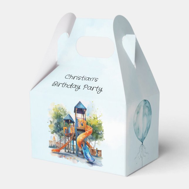 Watercolor Playground Park Kid's Birthday Party Favor Boxes (Front Side)