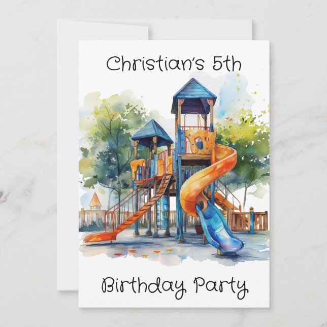 Watercolor Playground Park Kid's Birthday Party Invitation (Front)