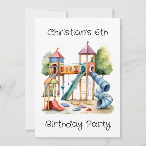 Watercolor Playground Park Kids Birthday Party Invitation