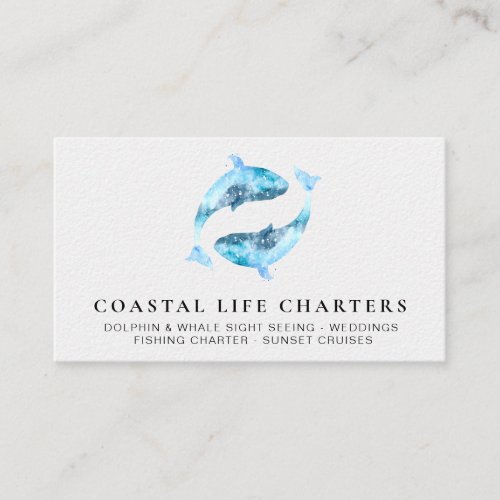  Watercolor Playing Coastal Dolphins Sea Business Card