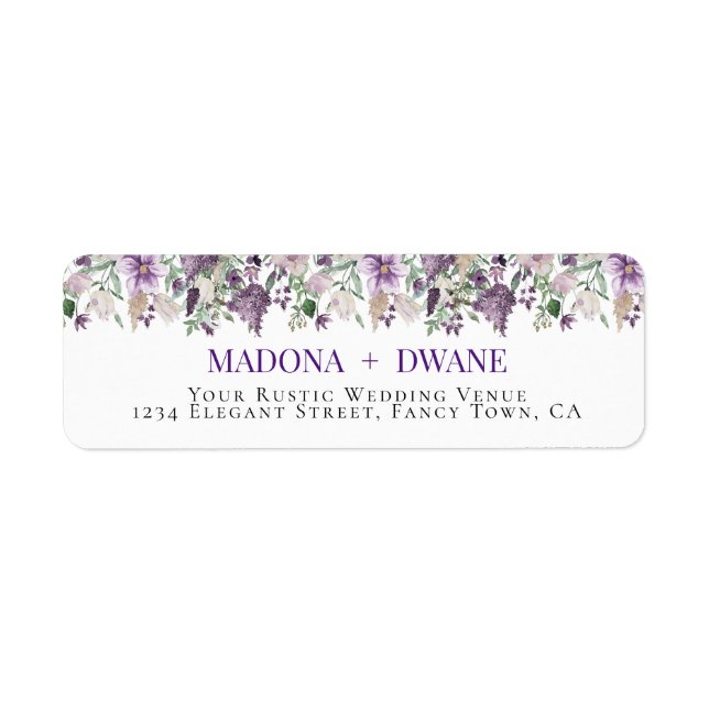 Watercolor Plum and Lilac Flower Label (Front)