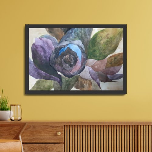 Watercolor Plum Blue Greenery Foliage and Floral Framed Art