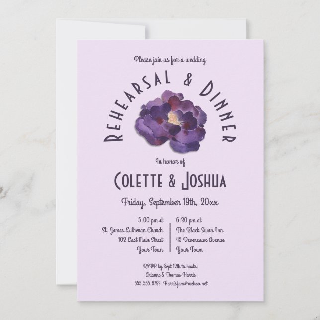 Watercolor Plum Floral Rehearsal Dinner Invitation (Front)