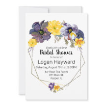 Watercolor Plum Gray Yellow Floral Gold Frame