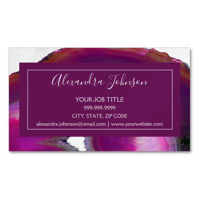 Watercolor Plum Purple Agate Geode Business Card Magnet (Front)