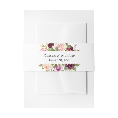 Watercolor Plum Purple Blush Floral Wedding Invitation Belly Band