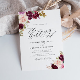 Watercolor plum purple floral wedding invitation