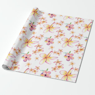 Watercolor Plumeria and Hibiscus Wrapping Paper