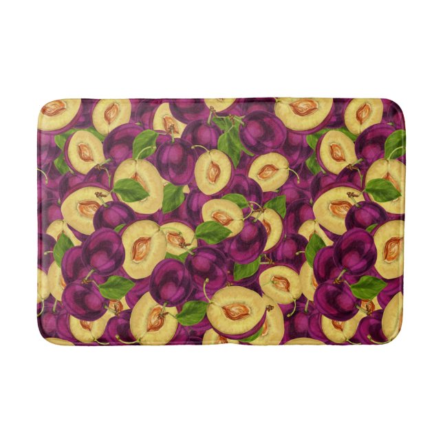 Watercolor Plums Bath Mat (Front)