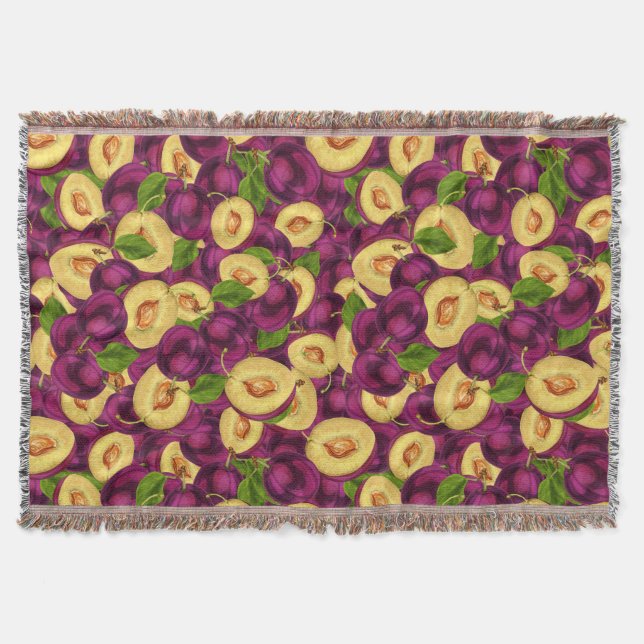 Watercolor Plums Throw Blanket (Front)