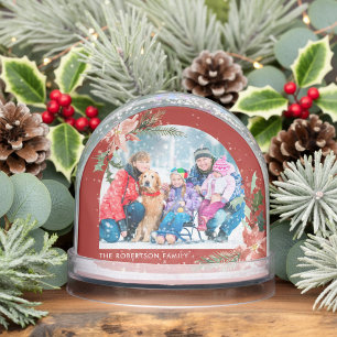 Watercolor Poinsettia 2 Photo Christmas Snow Globe