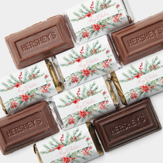 Watercolor poinsettia and greenery Christmas Hershey's Miniatures (Assorted)