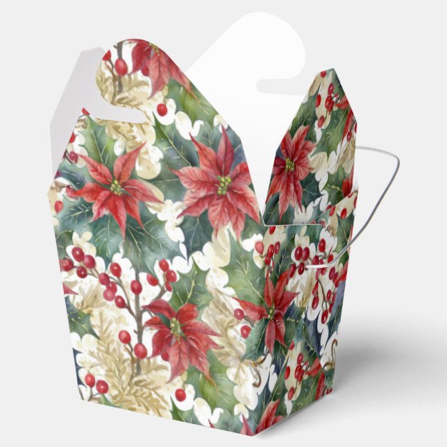 Watercolor poinsettia and holly Christmas  Favor Boxes (Opened)