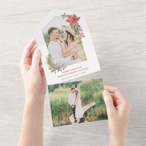 Watercolor Poinsettia & Berries Holiday Photo