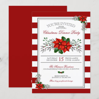 Watercolor Poinsettia Christmas Dinner Party Invitation