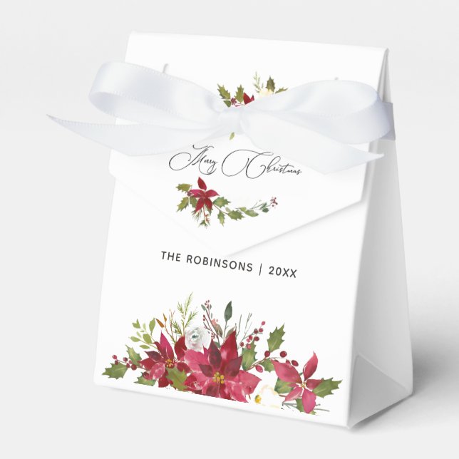 Watercolor Poinsettia Christmas Favor Boxes (Front Side)