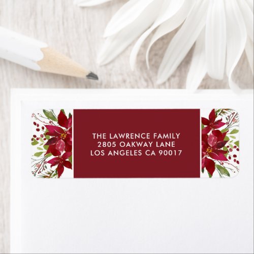 Watercolor Poinsettia Christmas Holiday Address Label