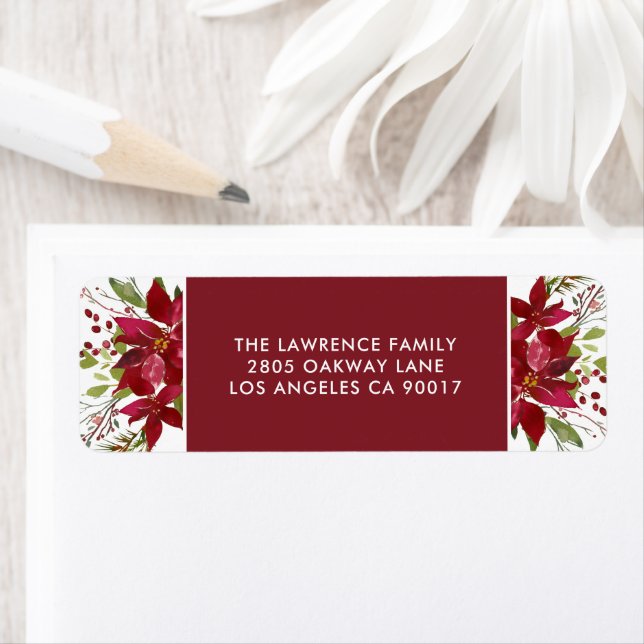 Watercolor Poinsettia Christmas Holiday Address Label (Insitu)