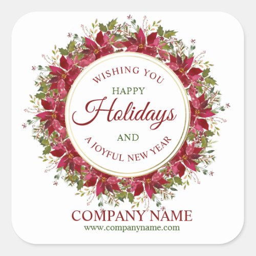 Watercolor Poinsettia Christmas Holiday Business Square Sticker