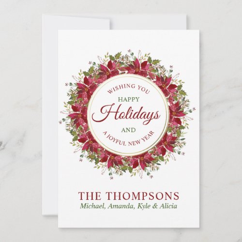 Watercolor Poinsettia Christmas New Year PHOTO Holiday Card