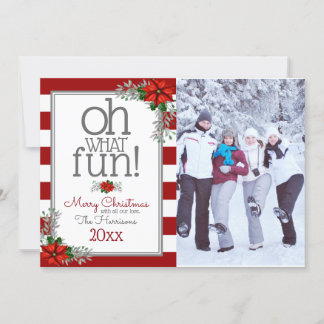 Watercolor Poinsettia Christmas Photo Greeting Holiday Card