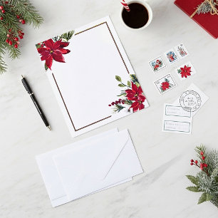 Watercolor poinsettia Christmas stationery paper