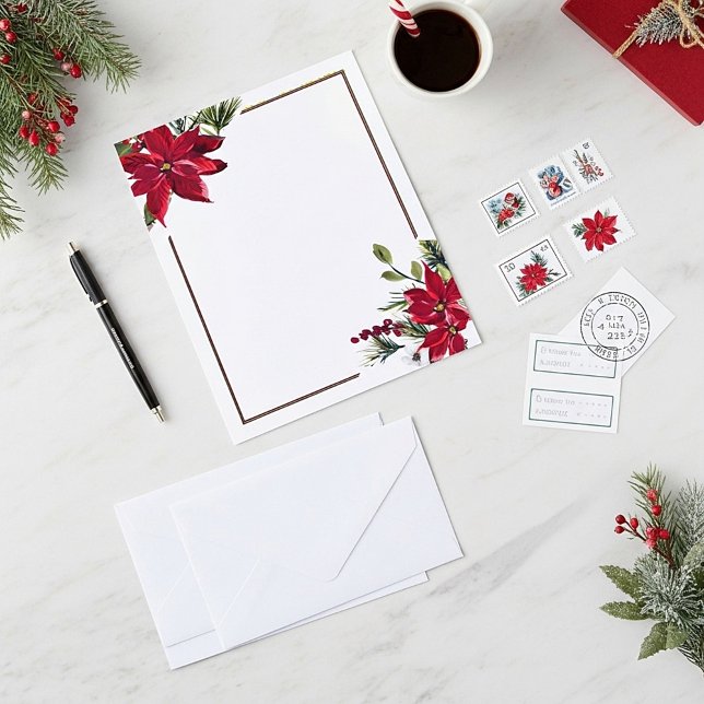 Watercolor poinsettia Christmas stationery paper (Creator Uploaded)