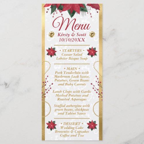 Watercolor Poinsettia Christmas Winter Wedding Menu