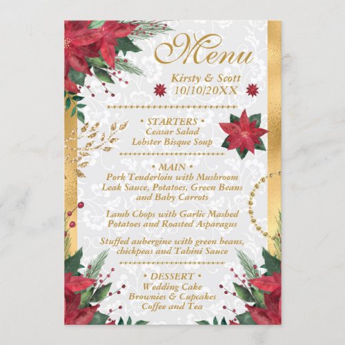 Watercolor Poinsettia Christmas Winter Wedding Menu