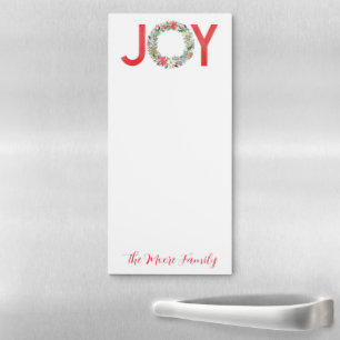 Watercolor Poinsettia Christmas Wreath Joy Magnetic Notepad