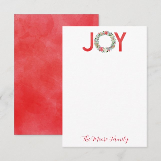Watercolor Poinsettia Christmas Wreath Joy Thank You Card (Front/Back)
