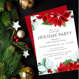 Watercolor Poinsettia Corporate Christmas Party Invitation
