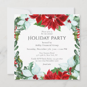 Watercolor Poinsettia Corporate Christmas Party Invitation