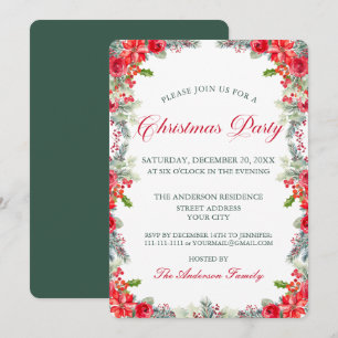 Watercolor Poinsettia Floral Christmas Party Invitation