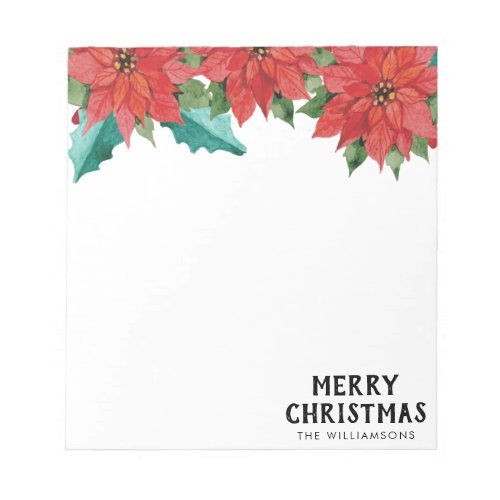 Watercolor Poinsettia Floral Christmas Party Notepad