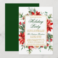 Watercolor Poinsettia Floral Gold Holiday Party