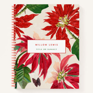 Watercolor Poinsettia Floral Greenery Recipe Notebook