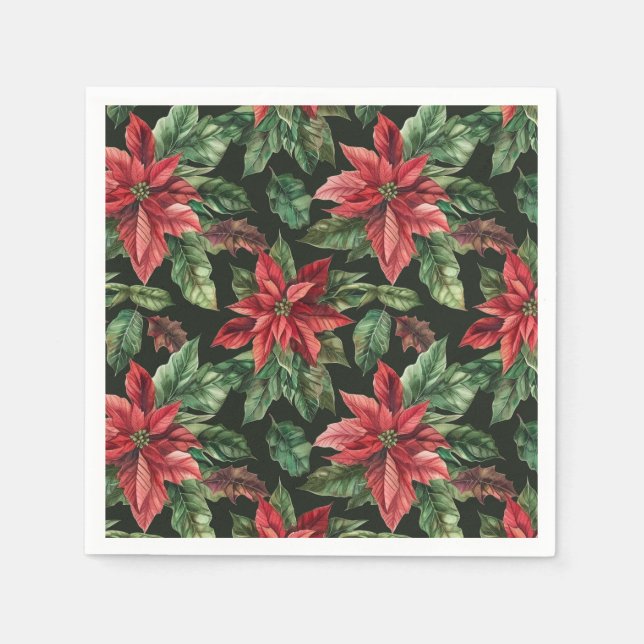  Watercolor Poinsettia flower Christmas  Napkins (Front)