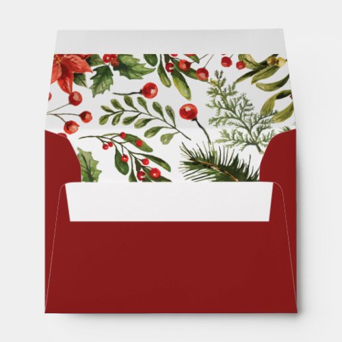 Watercolor Poinsettia Foliage Christmas Holidays Envelope