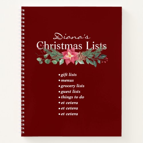 Watercolor Poinsettia Garland ChrihstmasLists Notebook