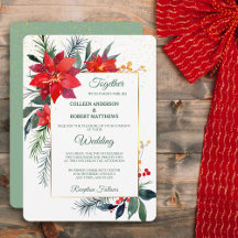 Watercolor Poinsettia Gold Frame Christmas Formal