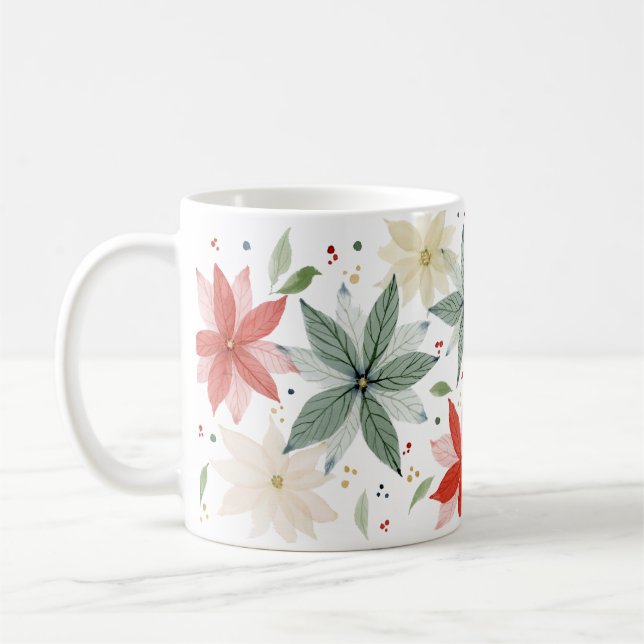 Watercolor Poinsettia Holiday Coffee Mug (Left)