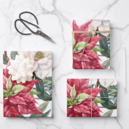 Watercolor Poinsettia Holiday Pattern  Wrapping Pa Wrapping Paper Sheets