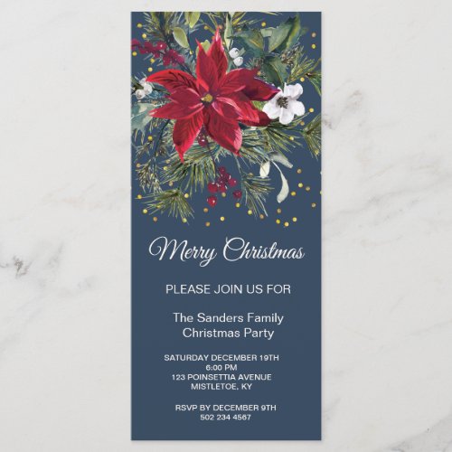 Watercolor Poinsettia holly pine Christmas Party Menu