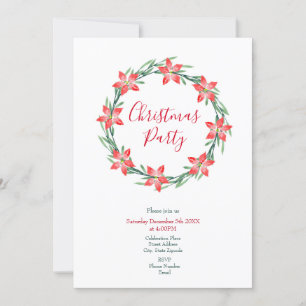 Watercolor Poinsettia Leaves Wreath Invitation