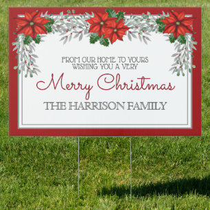 Watercolor Poinsettia Merry Christmas Sign