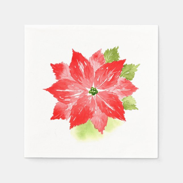 Watercolor Poinsettia Napkins (Front)