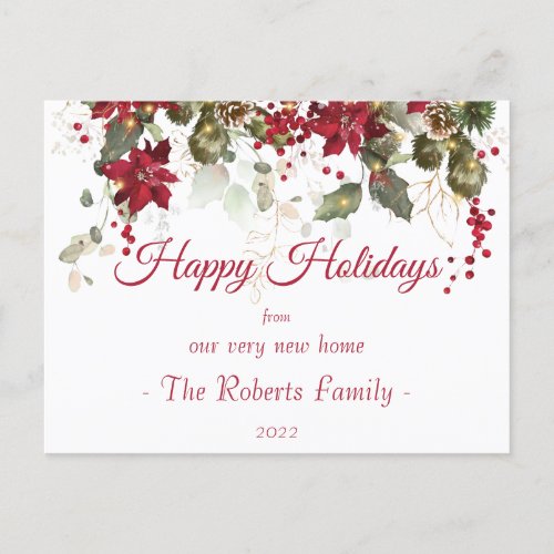 Watercolor Poinsettia New Home Christmas Holiday Postcard