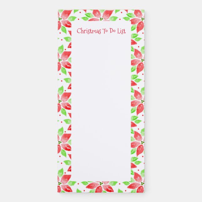 Watercolor Poinsettia Pattern Magnetic Notepad (Front)